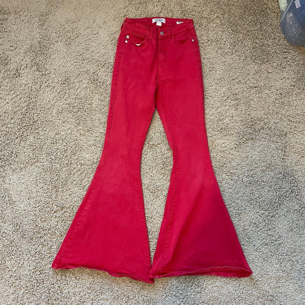 Judy Blue Gameday Red Super Flare Bell Bottom Jeans size 1/25 stretchy - Picture 3 of 12